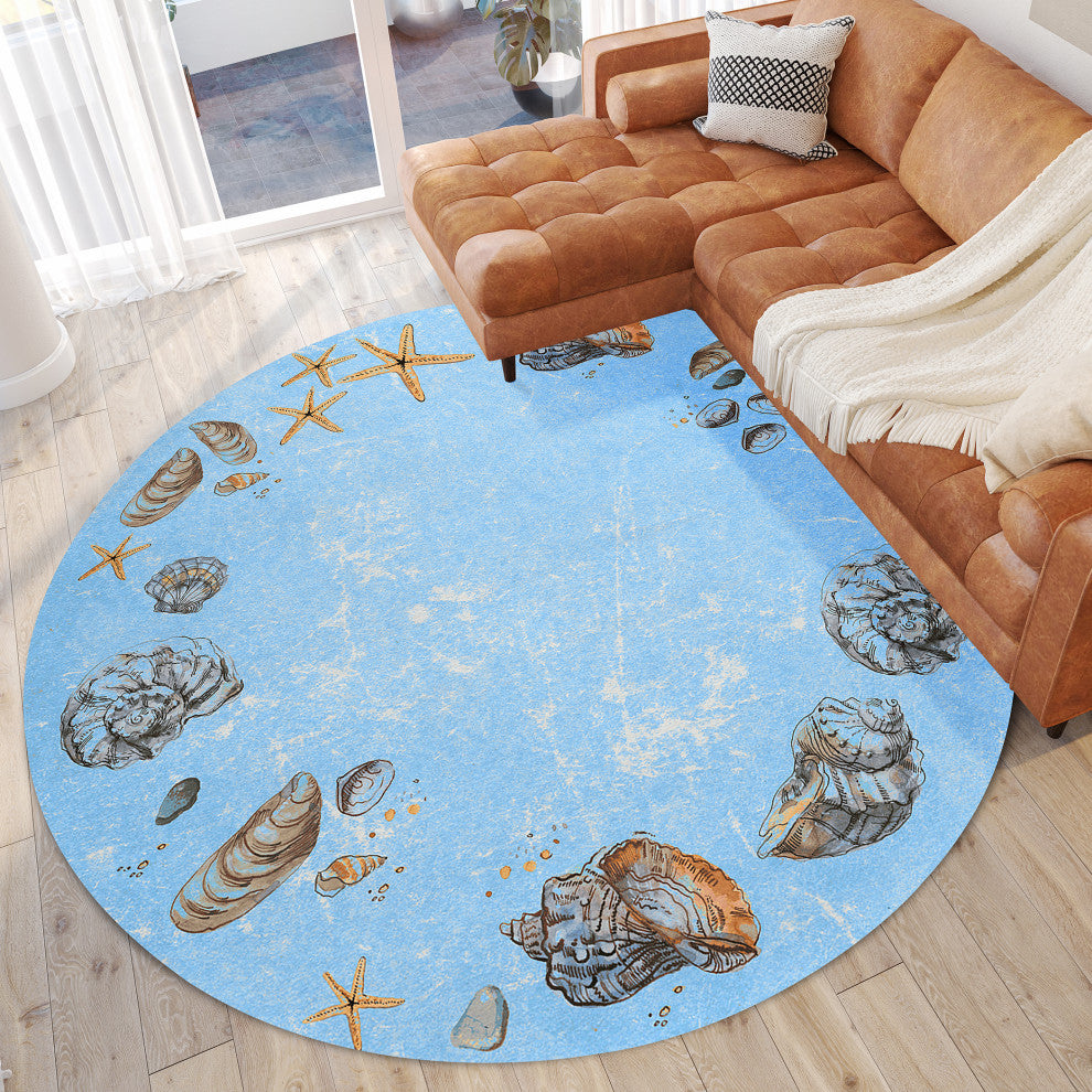 Indoor/Outdoor Seabreeze SZ9 Denim Machine Washable 8' x 8' Round Rug