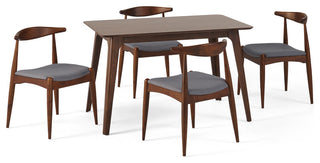 GDF Studio 5-Piece Francaise Mid Century Walnut Finish Dining Set, Charcoal