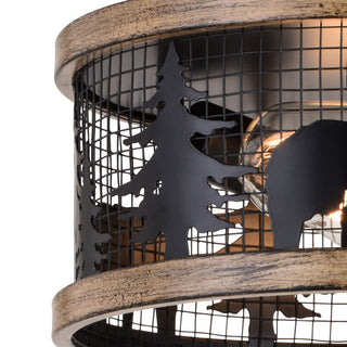 Kodiak 12-in W Black Rustic Cage Flush Ceiling Light Fixture Moose Tree Motif, Bear