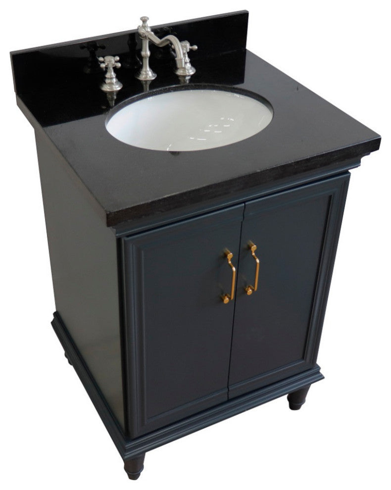 25" Single Vanity, Dark Gray Finish With Black Galaxy And Oval Sink
