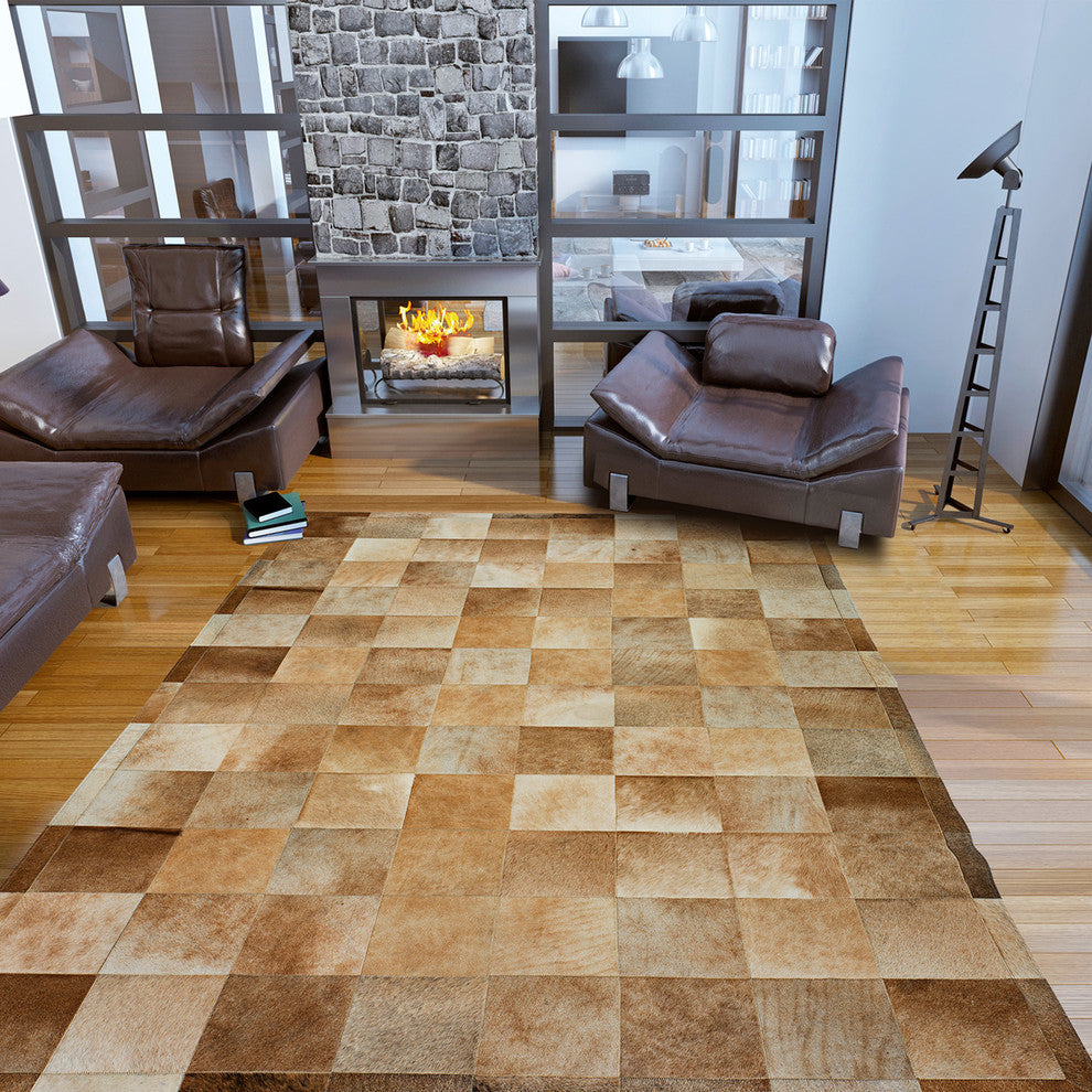 Cowhide Patchwork Rug, Ares, Shiitake, 9' X 12'