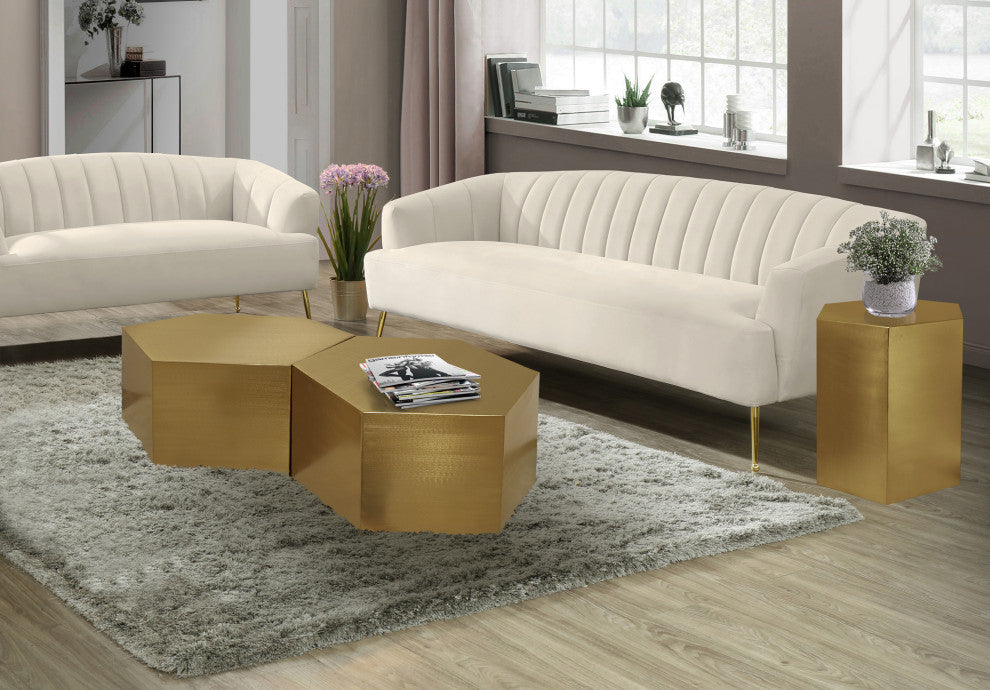 Hexagon Coffee Table, Brushed Gold, 2 Piece