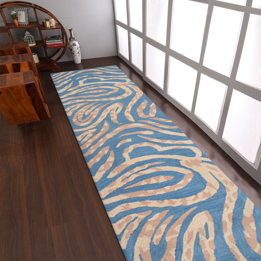 HAND TUFTED WOOL ECO-FRIENDLY AREA RUGS - Runner,Blue,Contemporary