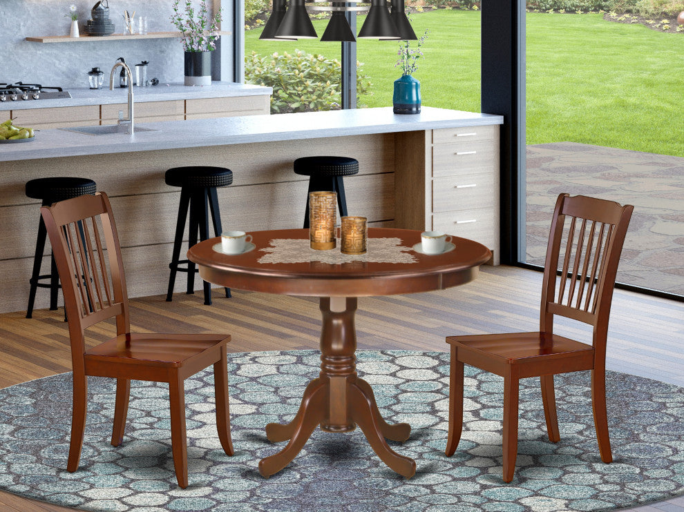 Hlda3-Mah-W 3Pc Round 42"Table And 2 Vertical Slatted Chairs