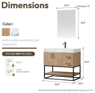 Alistair Vanity, North American Oak, Matte Black Hardware, 36", With Mirror