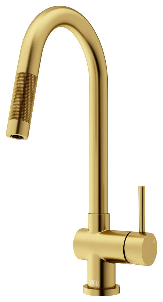 VIGO Gramercy 17" H Single Handle Pull-Down Sprayer Kitchen Faucet, Matte Brushed Gold, Touchless, Without Extras