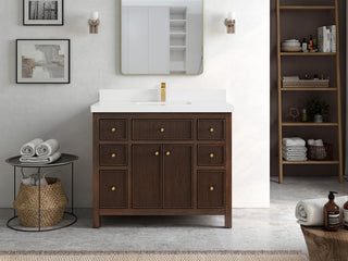 Sonoma Teak 42" Single Sink Vanity, Dark Walnut With 2" White Quartz