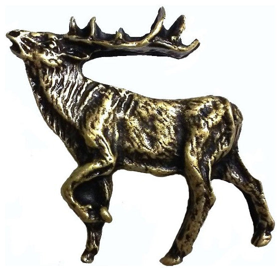 Walking Elk Left Facing Cabinet Knob, Antique Brass