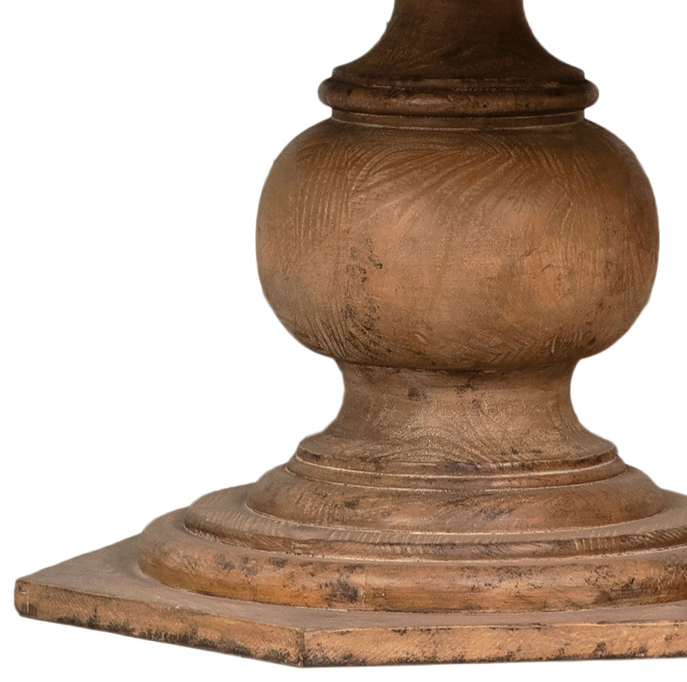 Nico 59" Round Reclaimed Pine Antique Natural Carved Pedestal Dining Table