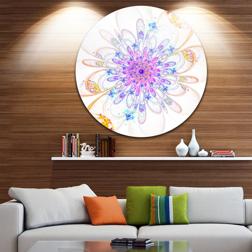 Blue Fractal Flower With Abstract Petals, Floral Round Artwork, 23"