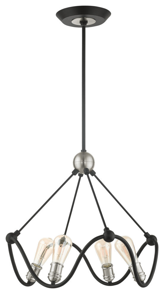 Textured Black With Brushed Nickel Accents, Contemporary, Industrial, Chandelier