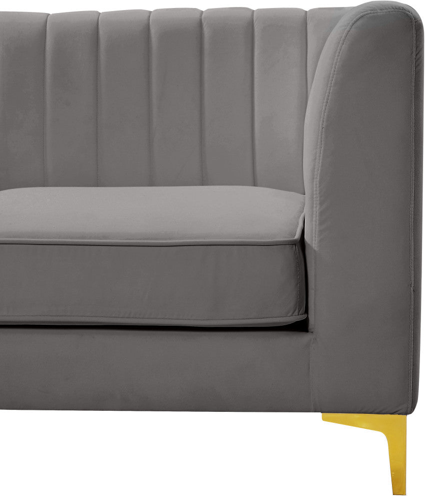 Alina Velvet Modular U-Shaped Sectional, Grey, 6-Piece: 4 Armless Chair, 2 Corner Chair