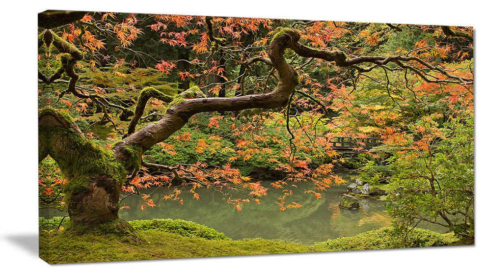 Japanese Garden Fall Season, Large Landscape Canvas Art, 32"x16"