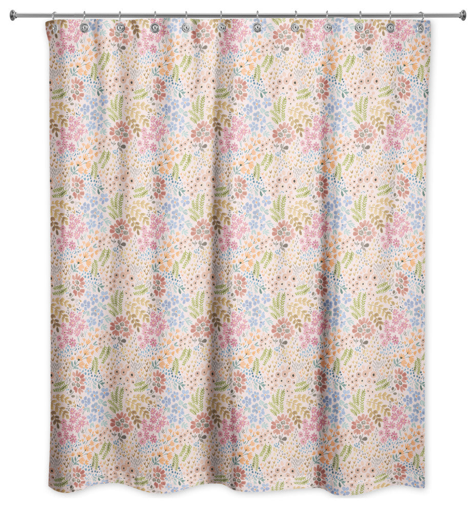 Wild Flower Floral on Pink 71x74 Shower Curtain
