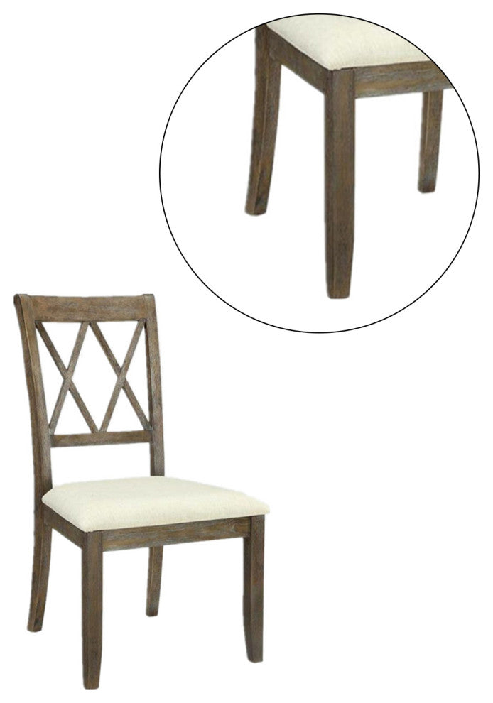 Set of 2 Linen Upholstered Side Chair, Beige/Salvage Brown