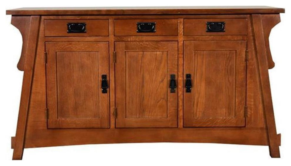 Crafters and Weavers Arts and Crafts Wood Console Cabinet in Cherry