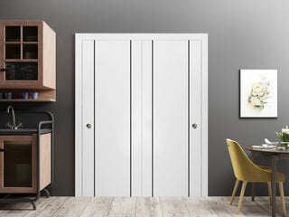 Bypass Doors 48 x 84 | Planum 0016 White Silk with  | Sturdy Rails