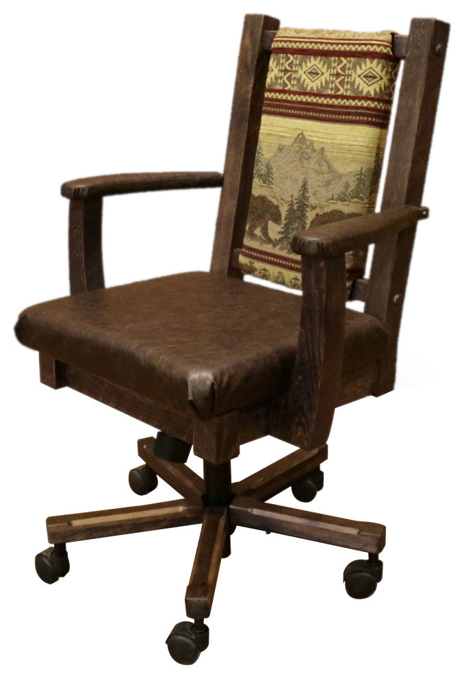Barnwood Style Timber Peg Upholstered Office Chair, Dusk, Bear Run and Quarter Espresso