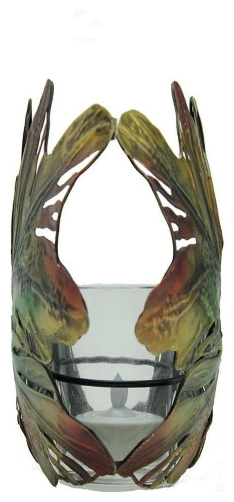 6" Autumn Colored Oak Leaf Metal Thanksgiving Leaf Votive Candle Holder