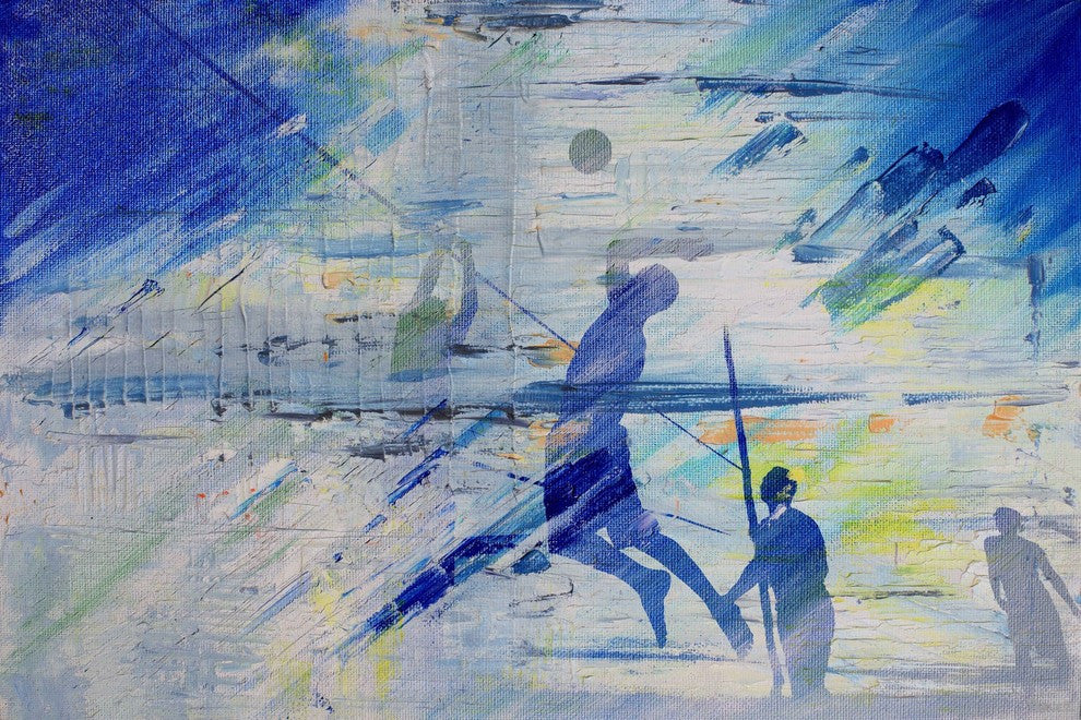 "Beach Volleyball" Painting Print on Wrapped Canvas, 18"x12"