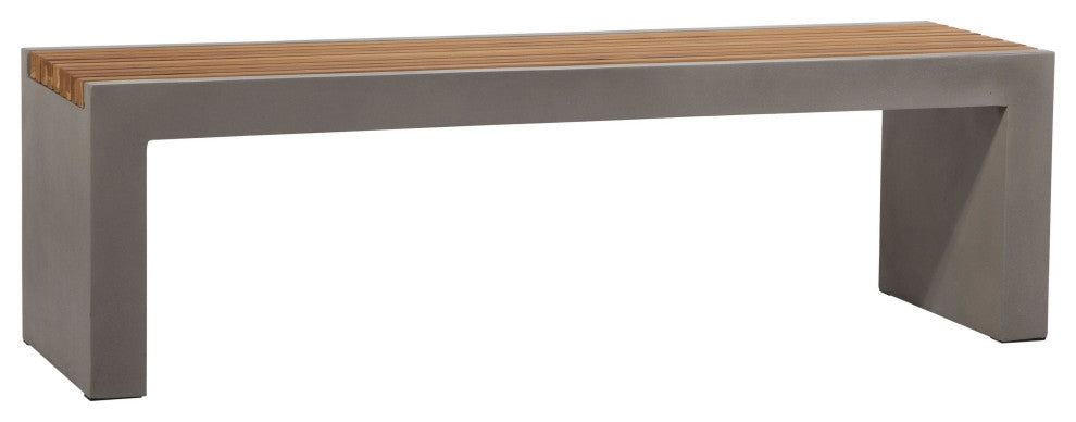 Alania 60" Concrete and Teak Indoor-Outdoor Bench