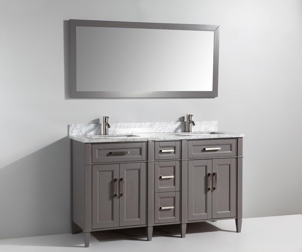 Vanity Set With Carrara Marble Top, 60", Gray, Led Touch-Switch Mirror