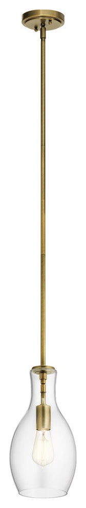 Kichler Everly 1 Light Mini Pendant, Natural Brass, Clear