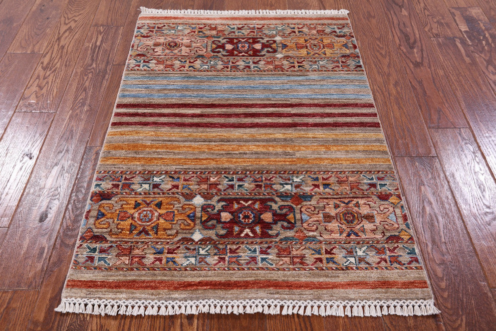 Super Kazak Khorjin Hand Knotted Wool Rug 2' 9" X 4' 0" Q10232