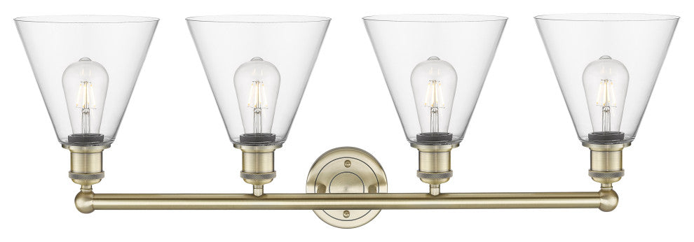 Berkshire 4-Light 35" Bath Vanity Light, Antique Brass Finish, Clear Shade