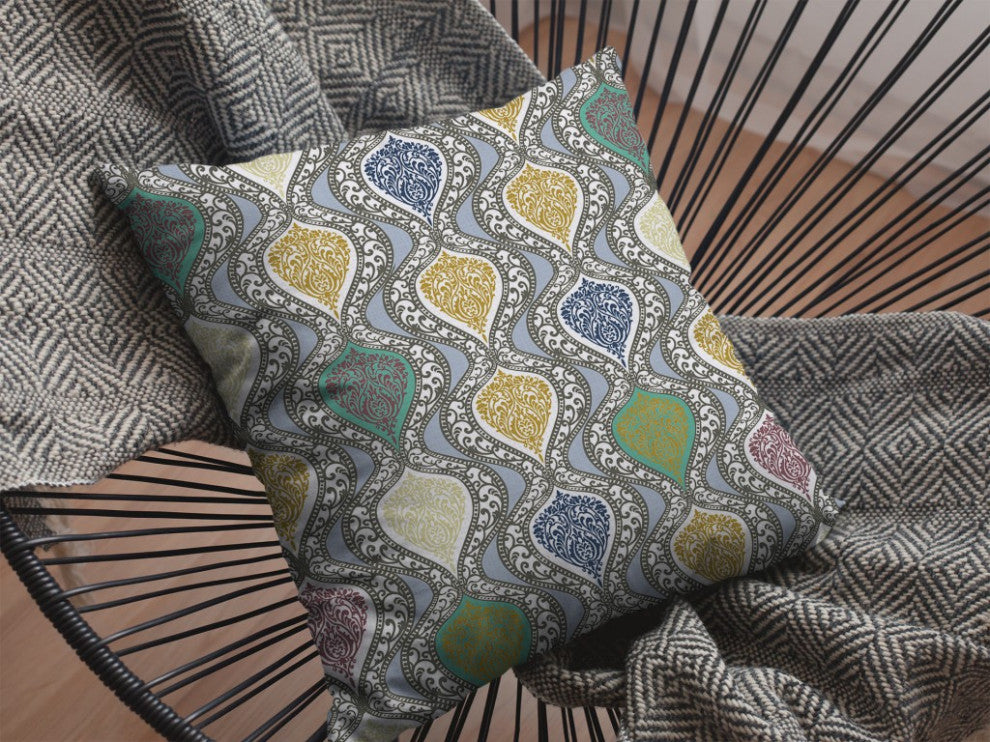26 Gray Gold Ogee Indoor Outdoor Zippered Throw Pillow