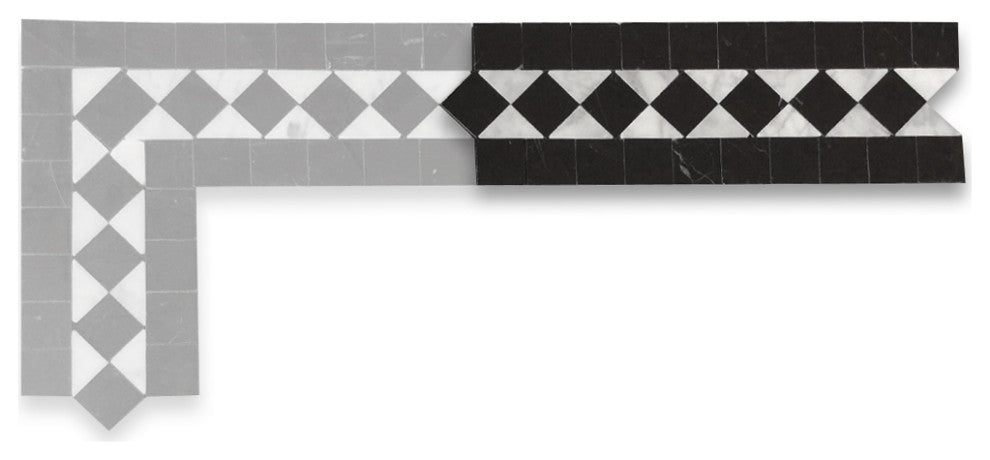 White Carrara Marble Classic Diamond Mosaic Border Listello Tile, 1 sheet