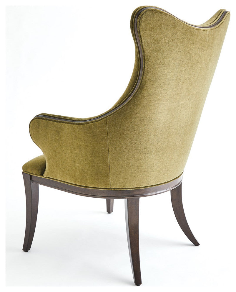 Curvy Back Moss Green Velvet Arm Chair Dark Walnut Sculpted Vintage Style