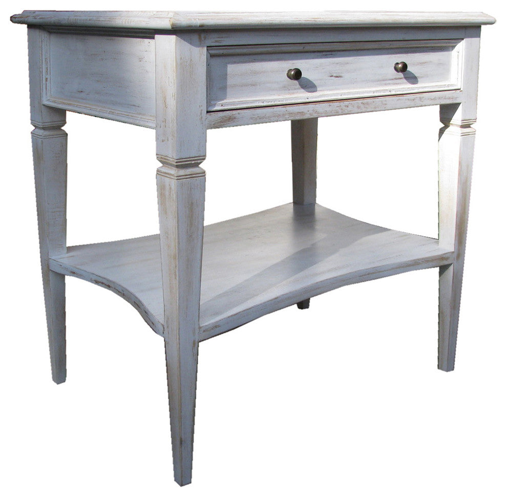 Oxford 1-Drawer Side Table, White Wash