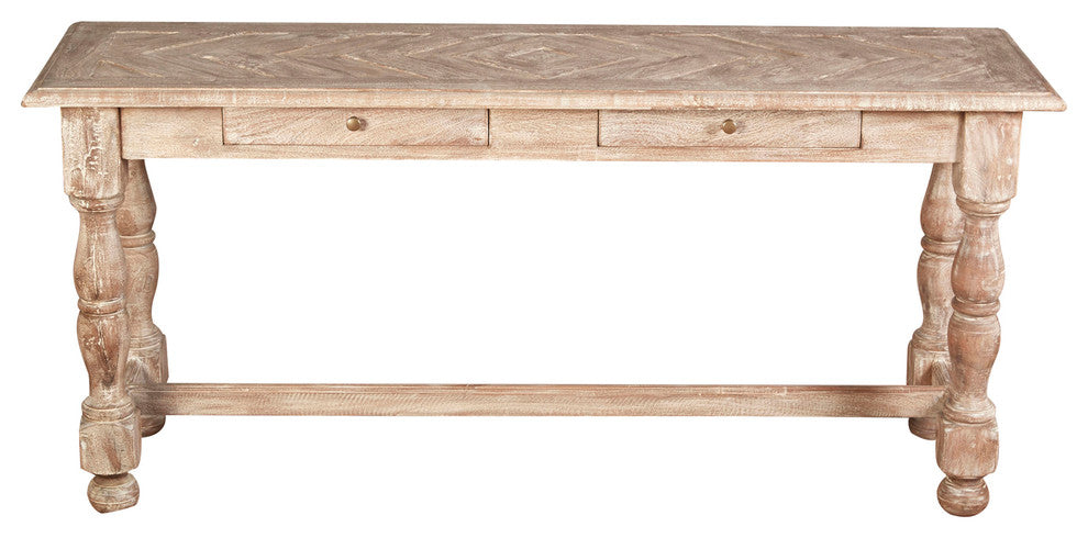 Parquet Top Two Drawer Console Table, Weathered Sand