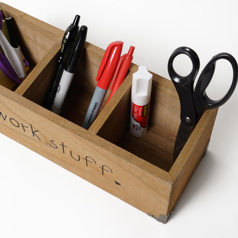 Addie Joy Work Stuff Rectangle 3-Opening Desk Organizer - Wood Wash