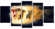 White Lion with Open Jaws, Animal Canvas Wall Art, 60"x32", 5 Panels