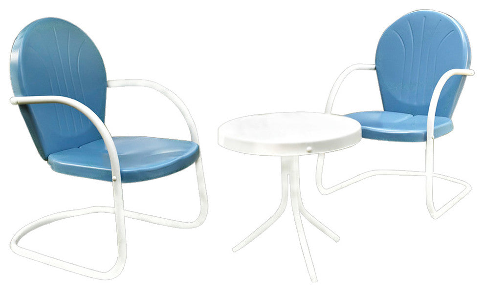 Griffith 3-Piece Metal Outdoor Conversation Seating Set, Sky Blue