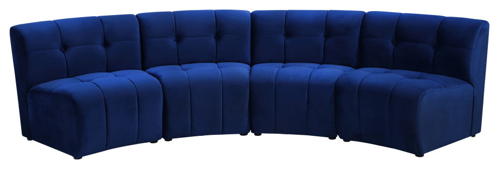 Limitless Velvet Upholstered 4-Piece Modular Sectional, Navy