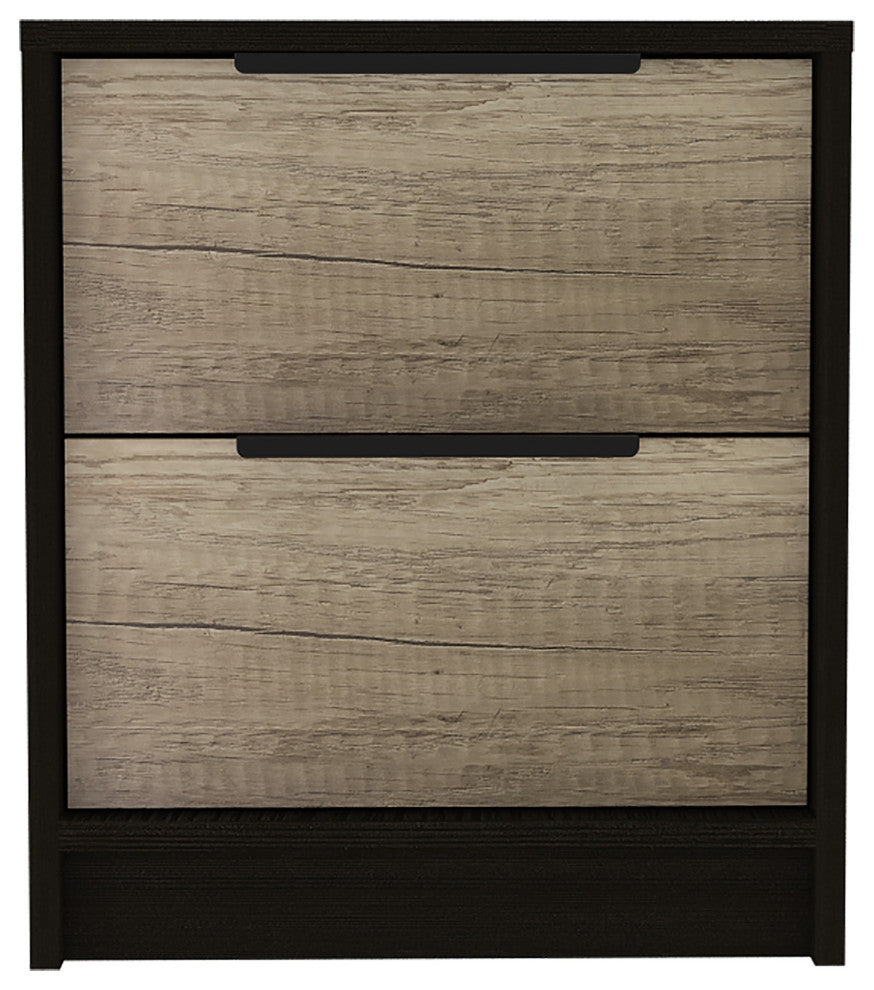 Black Open Compartment Two Drawer Nightstand