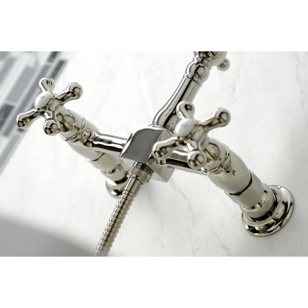 KS126XAXBS-P Heritage Wall Mount Bridge Kitchen Faucet with Brass Sprayer, Polis