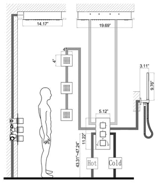 Thermostatic Shower System With Multi Function LED Shower Head, Brushed Gold