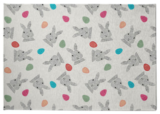 Bunnies and Eggs Easter Chenille Rug, Whisper White, 8'x10'