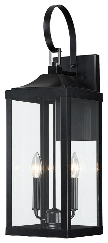 25.7" 2-Light Large Traditional Outdoor Wall Lantern Sconce, Matte Black