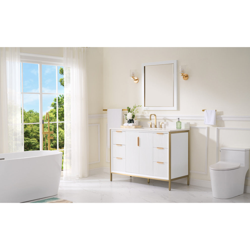 Hanah Freestanding Bathroom Vanity with Quartz Top in White, 48"