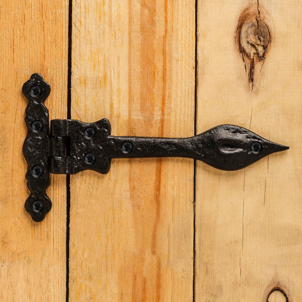 Black Hinges For Doors Wrought Iron Hinge 6 Inch Spear Tip Hardware Pack of 4