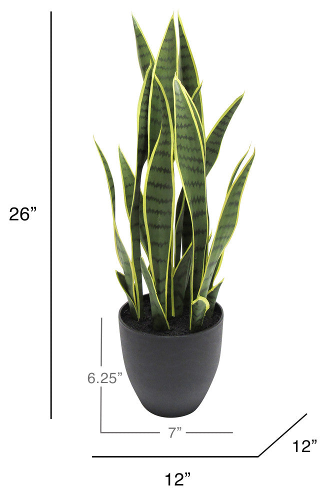 26" Yellow Artificial Sansevieria Snake Plant, Black Pot