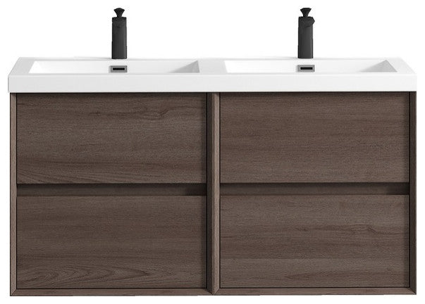 Ashley 48'' Floating Vanity, Acrylic Top, Double Sink, Red Oak