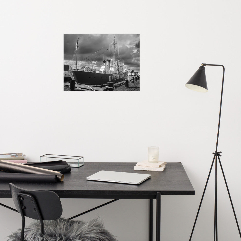 Overfalls Lightship Landscape Photo Black and White Unframed Wall Art Print, 18" X 24"