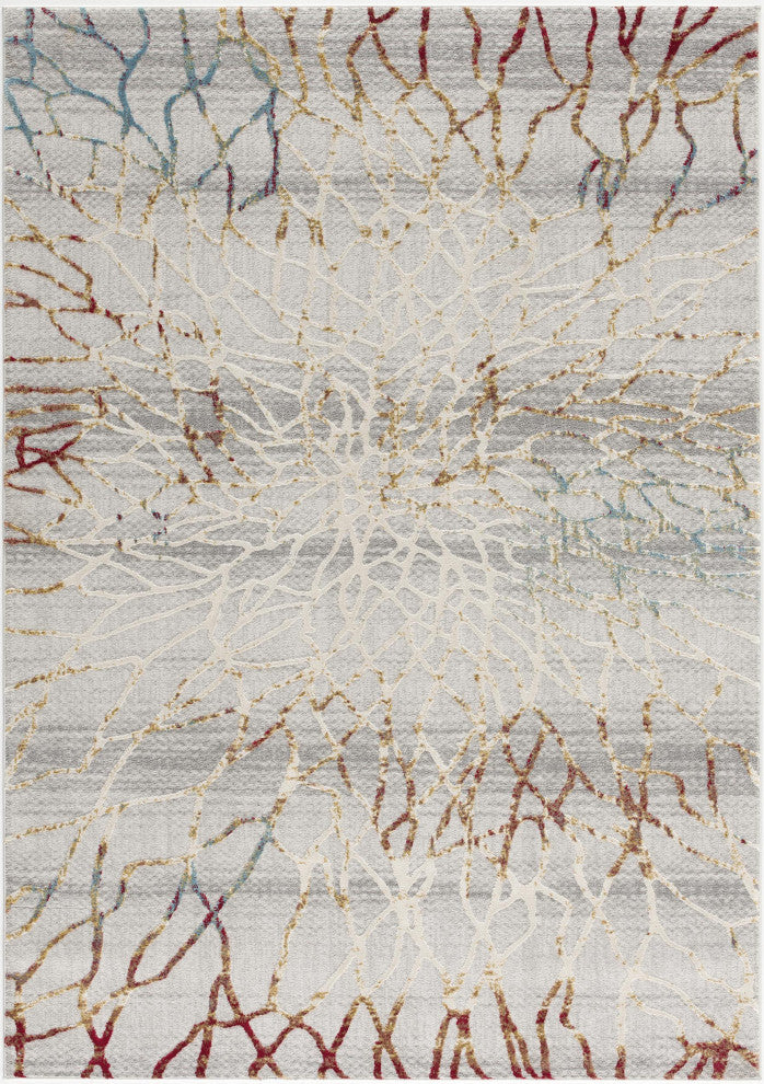 7"x10" Gold and Ivory Abstract Branches Area Rug