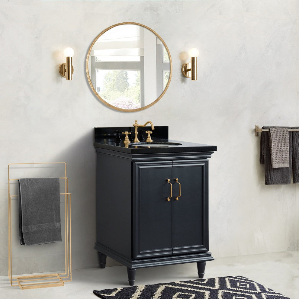 25" Single Vanity, Dark Gray Finish With Black Galaxy And Oval Sink